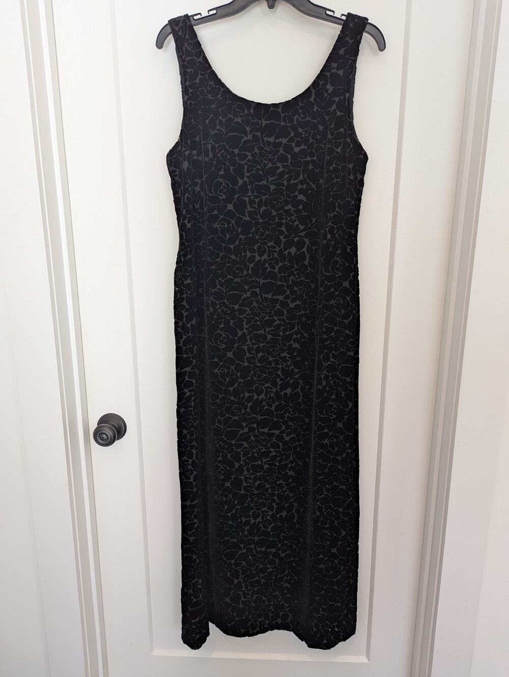 Jones Wear Womens Sz12 Black Sleeveless Burnout Velvet Maxi Dress Elegant Formal